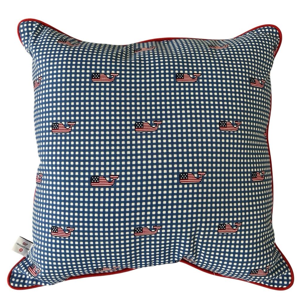 Vineyard Vines Throw Pillow 18x18 American Flag Whale Red White Blue